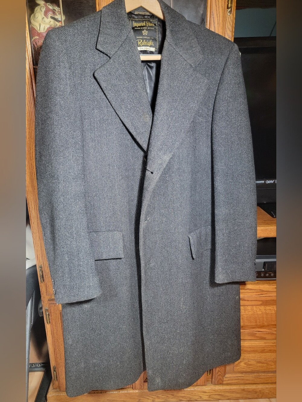 Raleighs Men's Dark Gray Herringbone Winter Overcoat Size 42